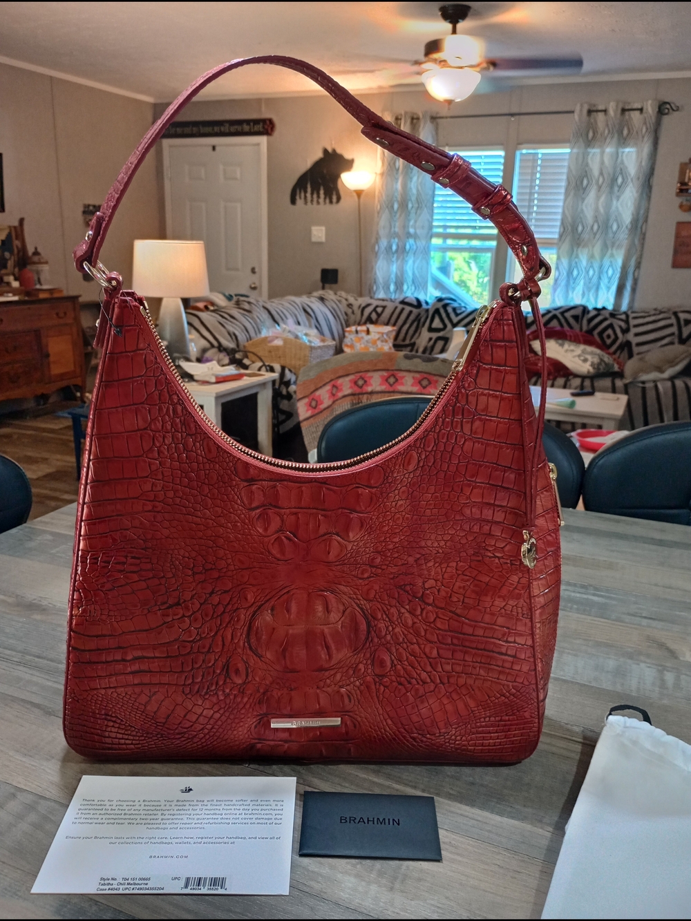 Brahmin Tabitha Red Croc-Embossed Leather Shoulder Bag